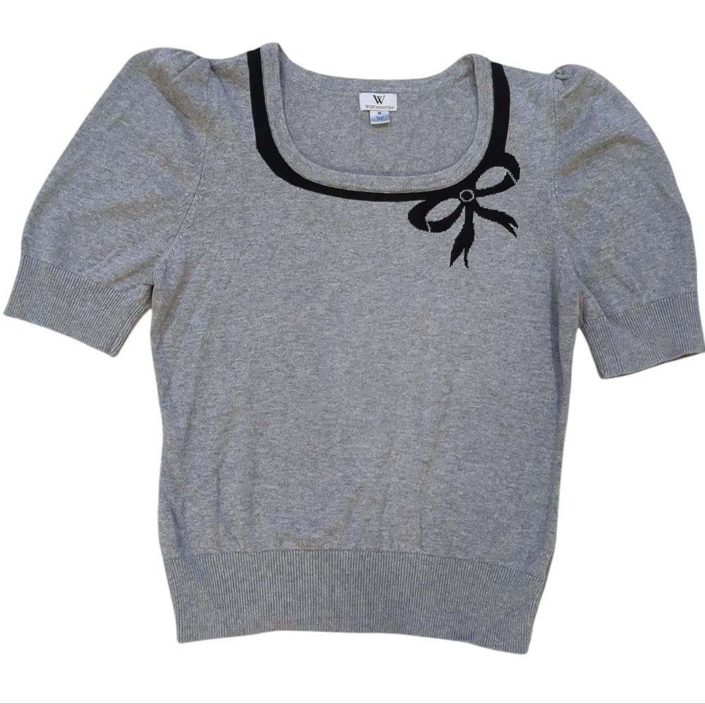 Worthington Gray Crew Neck Sweater with Black Bow Accent